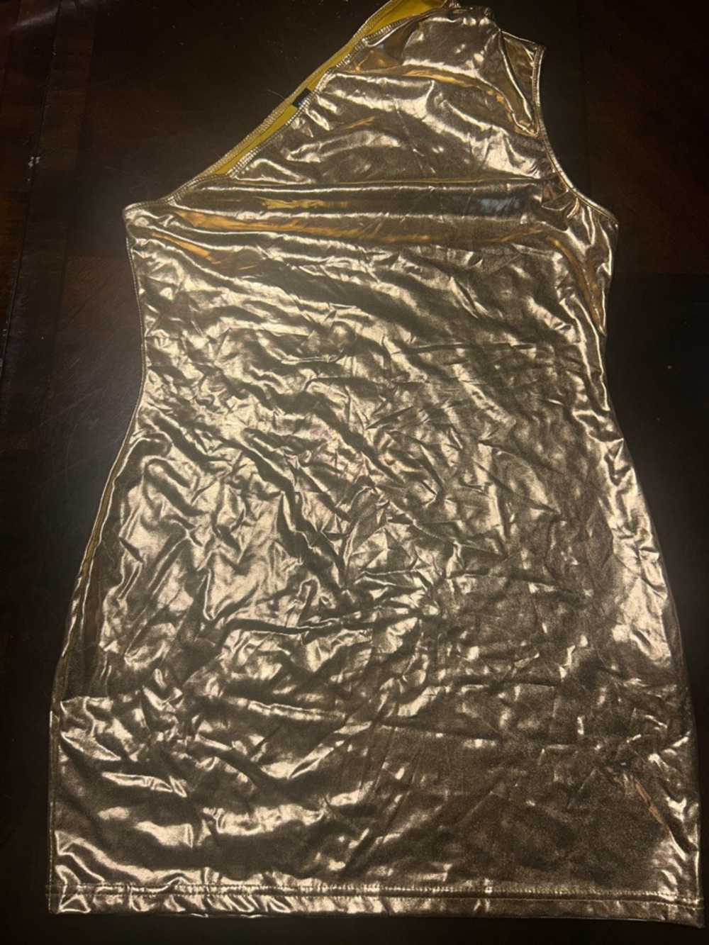 SHEIN Gold One-Shoulder Metallic Bodycon Dress